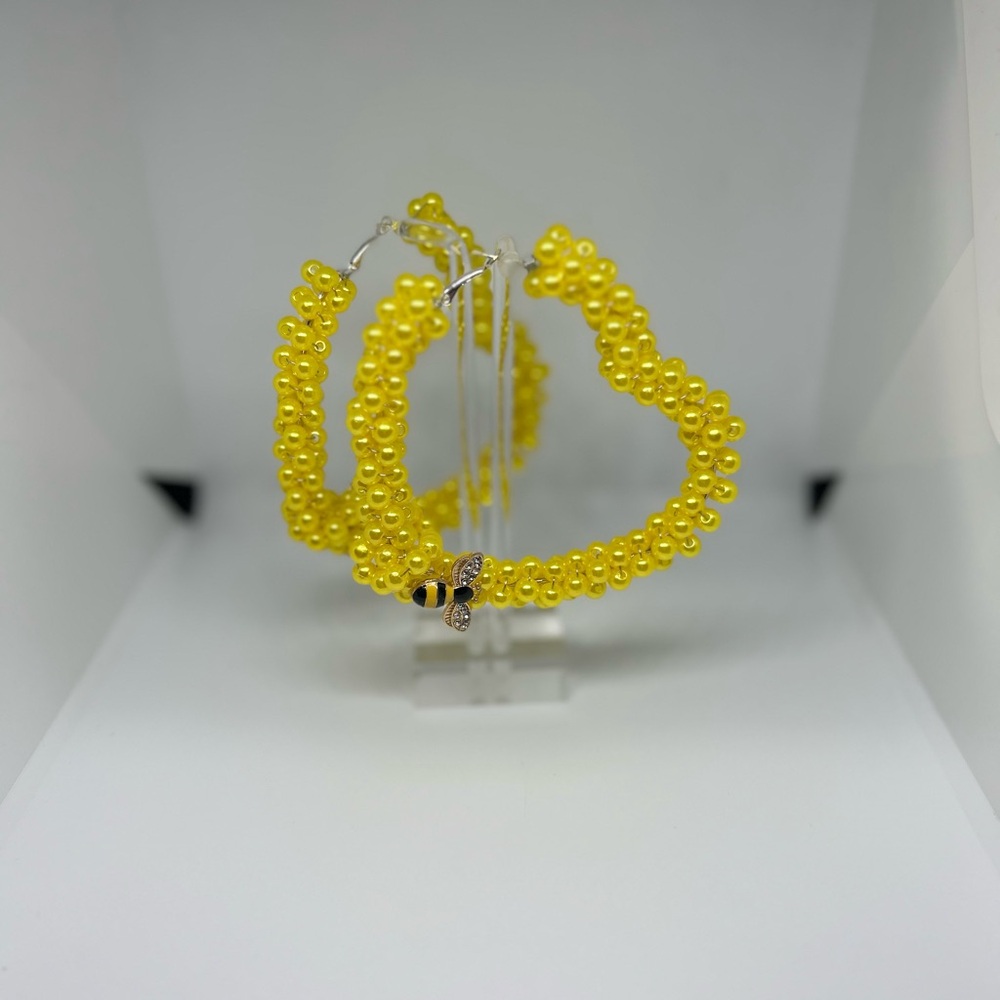 Yellow Beaded Bee Pendant Earrings- Women's Jewelry